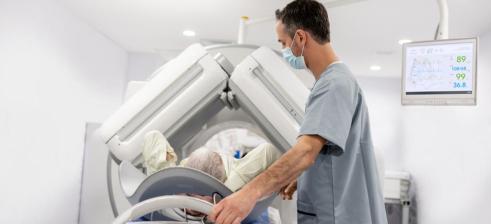 Patient undergoes a computed tomography (CT) scan